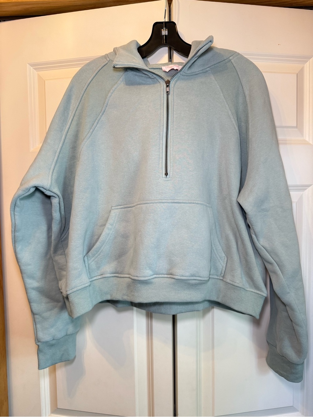 Pink Lily Dusty Mint Green Fleece Pullover Scuba Oversized Half Zip Hoodie